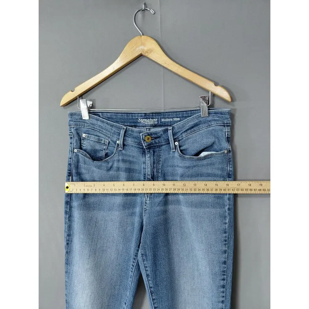 LEVI STRAUSS SIGNATURE Blue Straight Stretch Jeans Women Slim Denim Size 12